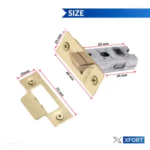 XFORT 2 Pack 65mm Polished Brass Tubular Latch Mortice Door Latch