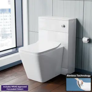 Nes Home Modern D Shape Back To Wall WC Toilet and Concealed Cistern Tank