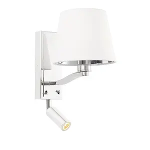 Luminosa Harvey Flexi Wall Lamp With Led Reading Light Bright Nickel Plate, Vintage White Fabric