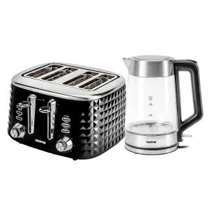 Geepas Toaster & 1.7L Illuminating Electric Glass Kettle Set 4 Slice Bread Toaster