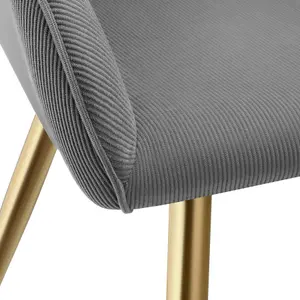 Dining Chair Marilyn - corduroy look, upholstered, armchair, continuous backrest - grey/gold