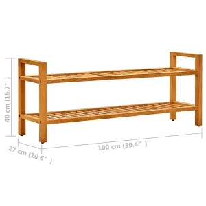 Berkfield Shoe Rack with 2 Shelves 100x27x40 cm Solid Oak Wood