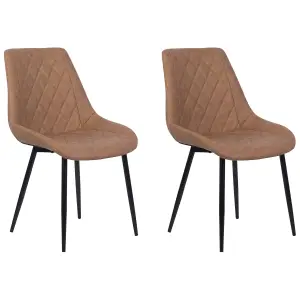 Set of 2 Dining Chairs MARIBEL Faux Leather Golden Brown