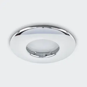 ValueLights Downlight Fire Rated IP65 Chrome Ceiling Light Fitting 6 Pack With Cool White Bulbs