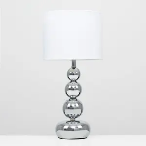 Metal Table Lamp Chrome / White Faux Silk