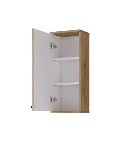 Compact Fargo 03 Bathroom Cabinet 350mm x 840mm x 220mm in White Gloss & Oak - Efficient Storage Solution