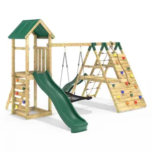 Rebo Wooden Climbing Frame with Swings, 6+8FT Slides & Climbing Wall - Crestone