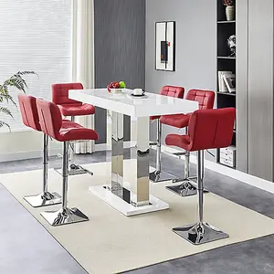 Furniture In Fashion Caprice White High Gloss Bar Table Large 6 Candid Bordeaux Stools