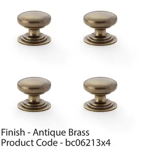 4 PACK - Stepped Round Door Knob - Antique Brass 32mm Classic Kitchen Cabinet Pull Handle