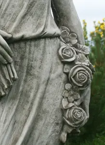 Large Conservatory Female Statue with Rose Bouquet on a Plinth