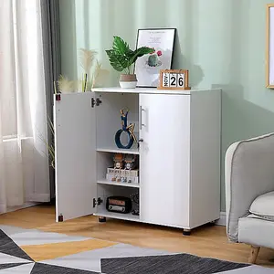 Storage Cabinet White Wooden Cupboard Filing Cabinet with 2 Shelves - 2 Door Lockable Cupboard Under Desk Office Unit Organiser