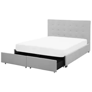 Fabric EU Super King Bed with Storage Light Grey LA ROCHELLE