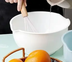 Set of 3 Kitchen Mixing Bowls 2.5L 2L 1.5L Large Plastic Bowls Blue Grey White