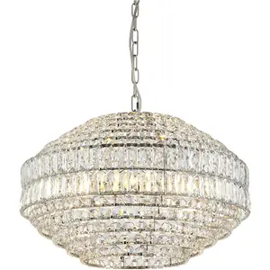 Multi Arm Hanging Ceiling Pendant Light - Bright Nickel Plate & Clear Crystal Glass Shade - 5 x 6W LED E14