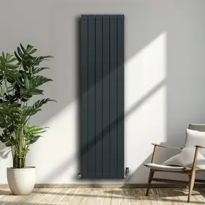 Aluminium Radiator & Valves - 1800mm x 475mm - Anthracite Grey