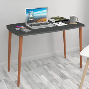 URBNLIVING 105cm Width Anthracite Home Office, Study Computer Desk Solid Modern Wooden With Scandi Legs