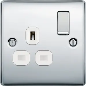 BG Chrome Single 13A Switched Socket & White inserts