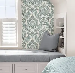 NuWallpaper NU1702 Kensington Damask Peel & Stick Wallpaper, Blue