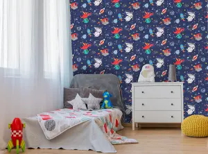 Holden Decor Space Animals Navy Children's Smooth Wallpaper