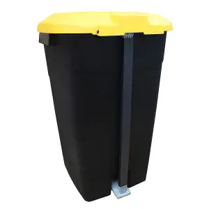 Pedal Operated Litter Bin - 60 Litre - Yellow Lid