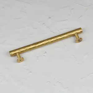 Satin Brass Hammered T Bar Cabinet Handle 160mm