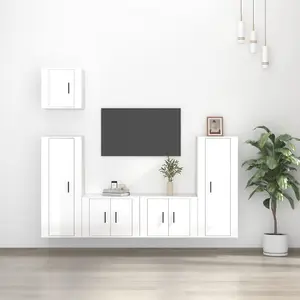 Berkfield 5 Piece TV Cabinet Set High Gloss White Engineered Wood