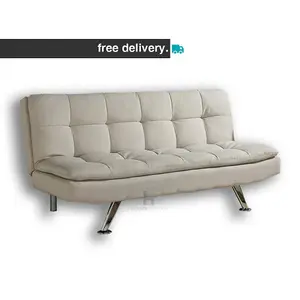 Kingston Padded Sofa Bed Fabric 3 Seater Padded Sofabed Suite Chrome Legs Cube Design New, Cream