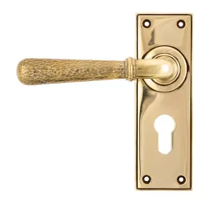 From The Anvil Aged Brass Hammered Newbury Lever Euro Lock Set