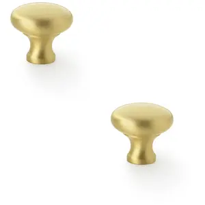 2 PACK - Victorian Round Door Knob - Satin Brass 32mm - Kitchen Cabinet Pull Handle