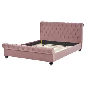 Velvet EU King Size Bed Pink AVALLON