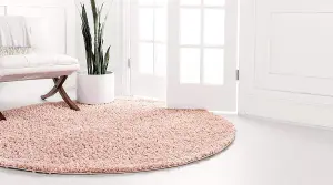 Rose Pink Thick Shaggy Circle Rug - California - 150cm