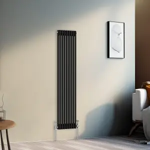 Right Radiators 1500x380 mm Vertical Traditional 2 Column Cast Iron Style Radiator Black