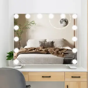 COSTWAY Hollywood Vanity Mirror with 14 Lights Tabletop/Wall Mounted Makeup Mirror 50 x 40 cm