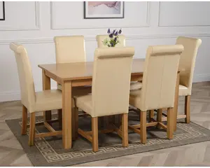 Oslo 150 x 90 cm Medium Oak Dining Table and 6 Chairs Dining Set with Washington Ivory Leather Chairs