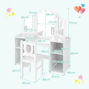 Costway 2-in-1 Kids Vanity Table & Chair Set Makeup Table Dressing Table Desk