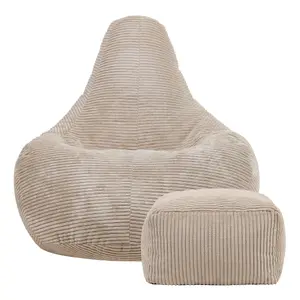 icon Dalton Corduroy Bean Bag Chair & Pouffe Beige Grey Recliner Bean Bags