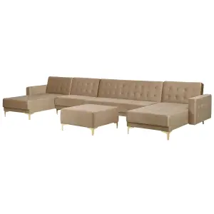 Large Sofa with Ottoman ABERDEEN Sand Beige Velvet Symmetrical