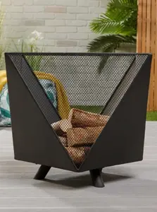 XXL Metal Fire Pit Bowl With Poker - Black