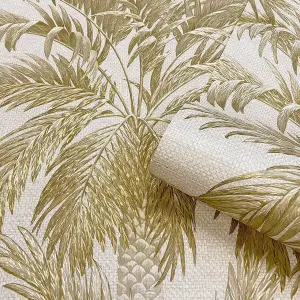 Belgravia Palm Tree Gold Luxury Heavyweight Vinyl Wallpaper Modern Contemporary