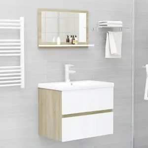 Dorlene Framed Wall Mounted Bathroom Mirror White And Sonoma Oak / 60 cm