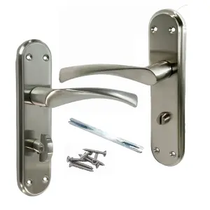 Genova Door Handles Satin Twist Lever Bathroom Lock Marina Backplate