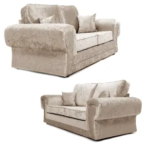 Chelsea Mink Crushed Velvet Large 3 + 2 Seater Sofa Set Rolled Arms