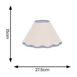 ValueLights Florie Small Natural Linen Tapered Light Shade with Blue Scallop Trim - LED Bulb Included