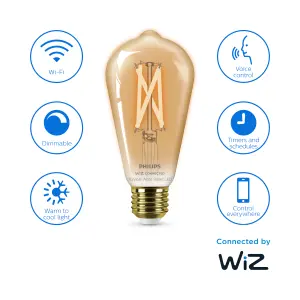 Philips WiZ E27 50W LED Cool white & warm white ST64 Non-dimmable Light bulb Pack of 2