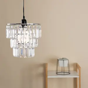 ValueLights Kelsks Modern 3 Tier Ceiling Pendant Light Shade with Clear Acrylic Jewel Effect Droplets