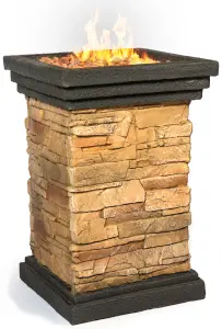 MDA Designs MAKARA Hand-crafted Stone Fire Column Garden and Patio Fire Pit