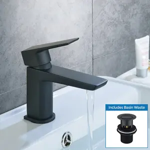 Nes Home Keninton Bathroom Basin Mono Mixer Black Matt Tap & Waste