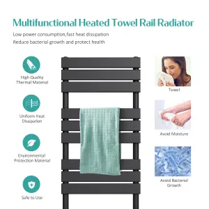 EMKE Central Heating Towel Rails Black Flat Panel Heated Towel Rail Radiator Ladder for Bathroom 1000 x 500 mm