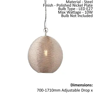 Ceiling Pendant Light - Polished Nickel Plate - 10W LED E27 - Dimmable - e10028