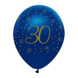 Creative Party Latex All-Over Print 30th Balloons (Pack of 6) Navy Blue/Gold (One Size)